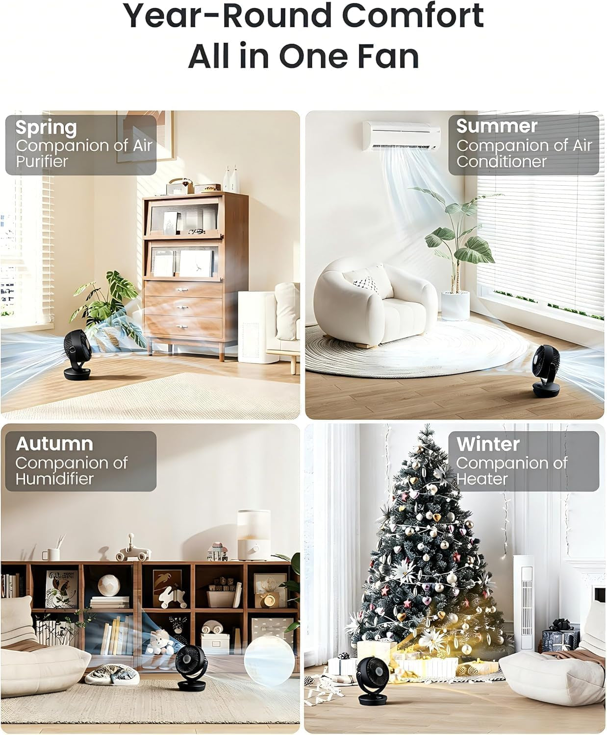 Air Circulator Fan for Bedroom, 13" Table Fan with 90° Oscillating & 120° Tilt, 60Ft Strong Airflow, Quiet 25Db Electric Desk Fan with 4 Speeds, 4 Modes & 12H Timer