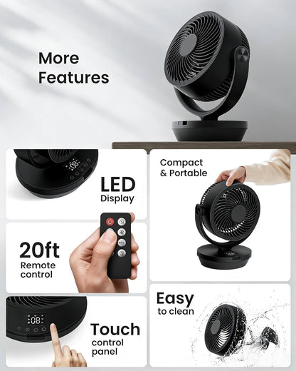 Air Circulator Fan for Bedroom, 13" Table Fan with 90° Oscillating & 120° Tilt, 60Ft Strong Airflow, Quiet 25Db Electric Desk Fan with 4 Speeds, 4 Modes & 12H Timer