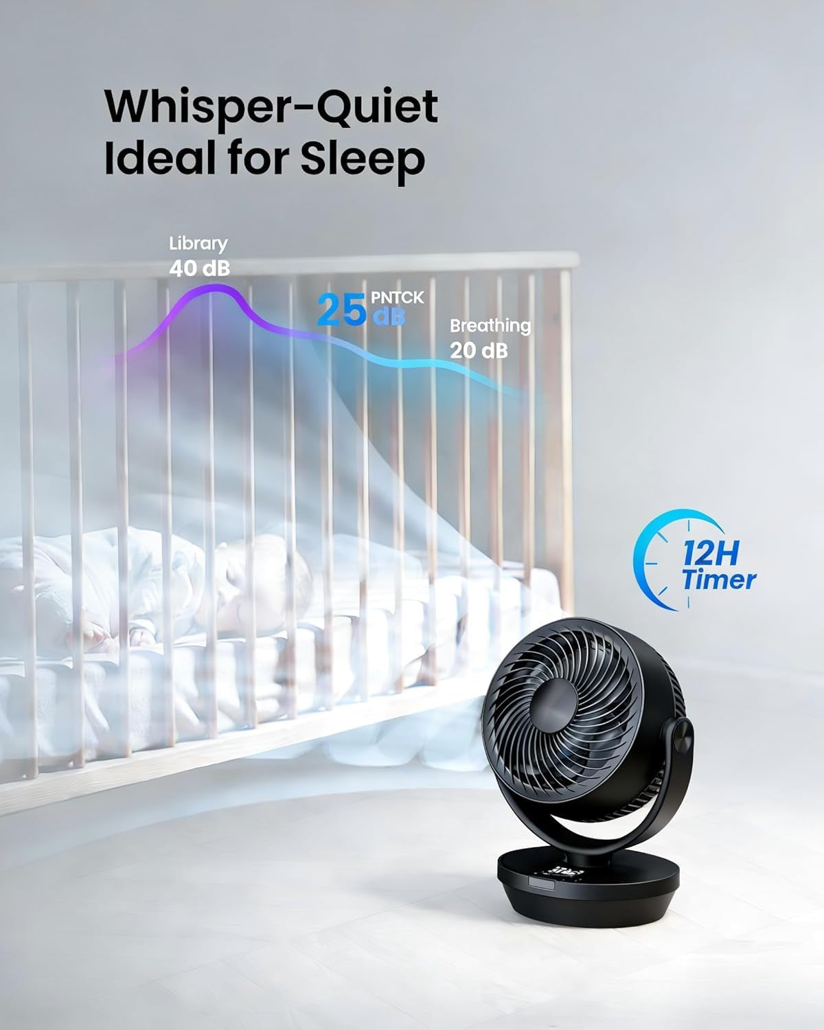 Air Circulator Fan for Bedroom, 13" Table Fan with 90° Oscillating & 120° Tilt, 60Ft Strong Airflow, Quiet 25Db Electric Desk Fan with 4 Speeds, 4 Modes & 12H Timer
