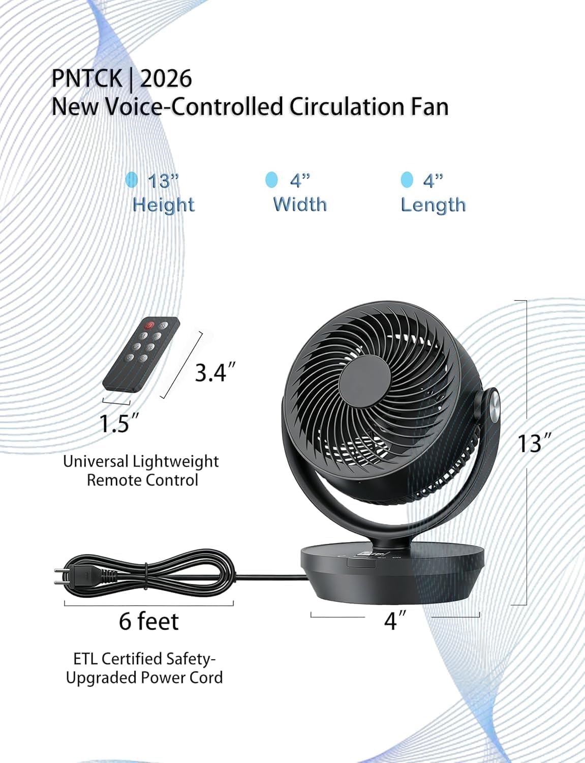 Air Circulator Fan for Bedroom, 13" Table Fan with 90° Oscillating & 120° Tilt, 60Ft Strong Airflow, Quiet 25Db Electric Desk Fan with 4 Speeds, 4 Modes & 12H Timer