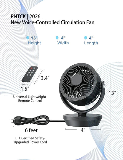 Air Circulator Fan for Bedroom, 13" Table Fan with 90° Oscillating & 120° Tilt, 60Ft Strong Airflow, Quiet 25Db Electric Desk Fan with 4 Speeds, 4 Modes & 12H Timer